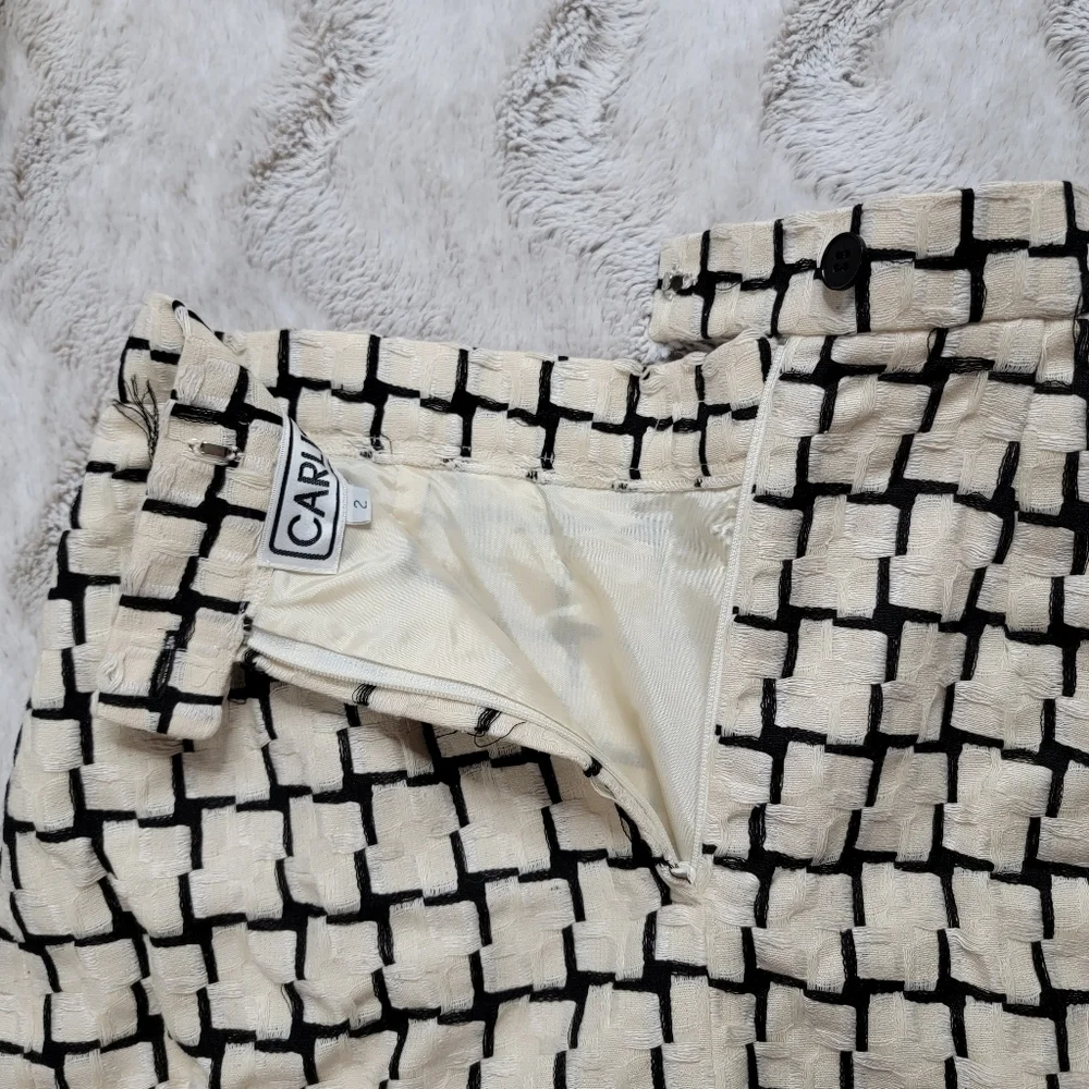 Vintage Carlisle Wool Silk Cream Black Geometric Straight Skirt‎ Size 2
